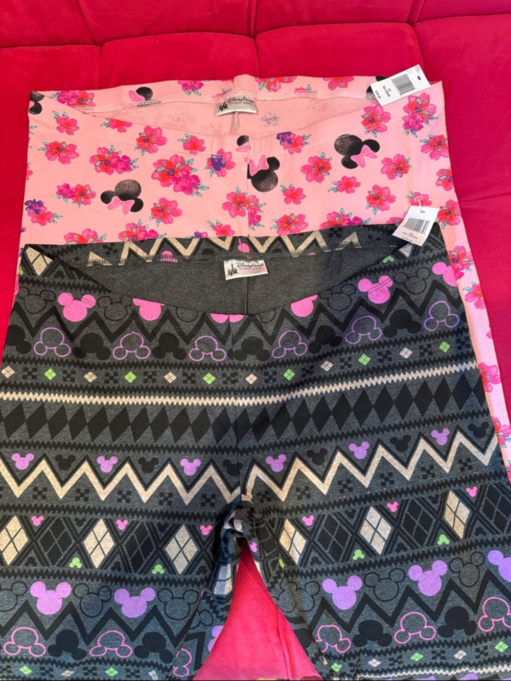 Disney Women's Leggings - Pink & Gray Floral and Patterned Set of Two